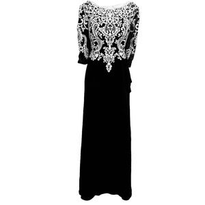 JJ'S HOUSE Black White Embroidered Formal Illusion Neck Gown Evening Dress sz 12